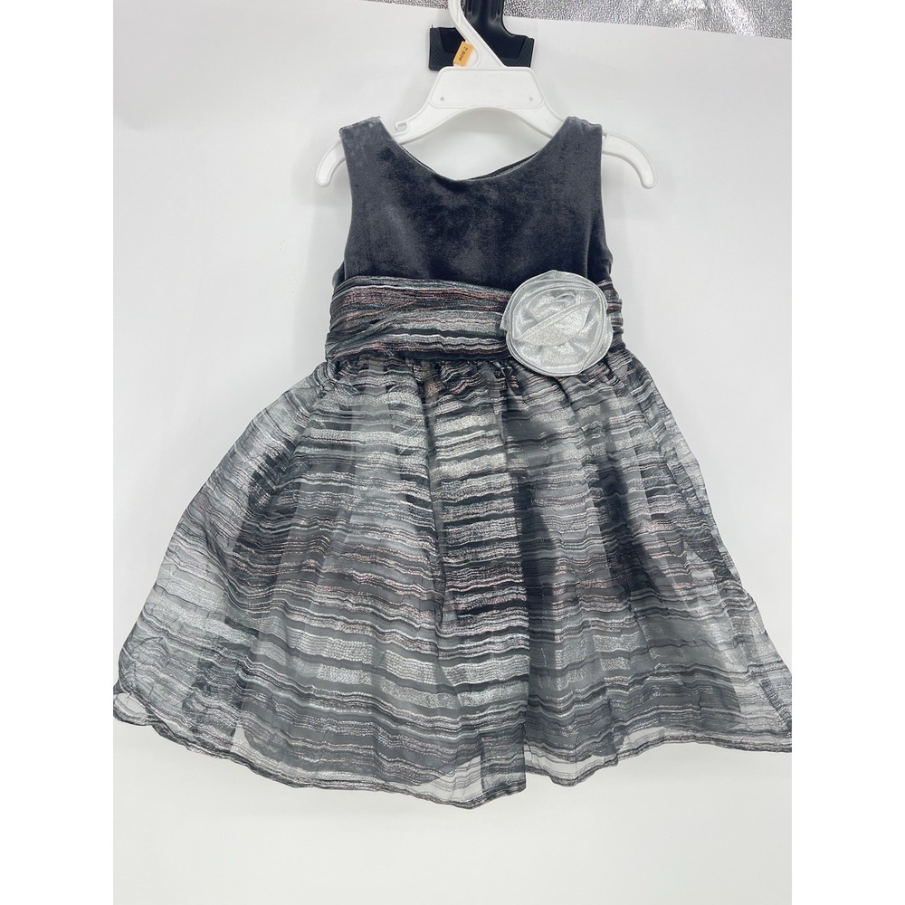 Sweet Heart Rose Girls Dress Gray Metallic Velvet Size 2 F-207